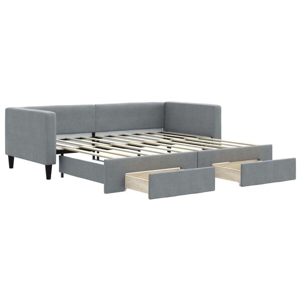 vidaXL Lit de jour avec gigogne et tiroirs gris clair 90x190 cm tissu