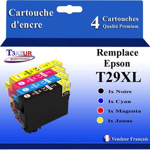 T3AZUR- 4x Cartouches Compatibles avec Epson 29XL 29 XL remplace Epson XP-342 XP-352 XP-452 XP-332 XP-245 XP-442 XP-255 XP-355 XP-455 XP-247 XP-432 XP-435 XP-335 XP-345