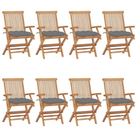 vidaXL Chaises de jardin avec coussins gris lot de 8 Bois teck massif