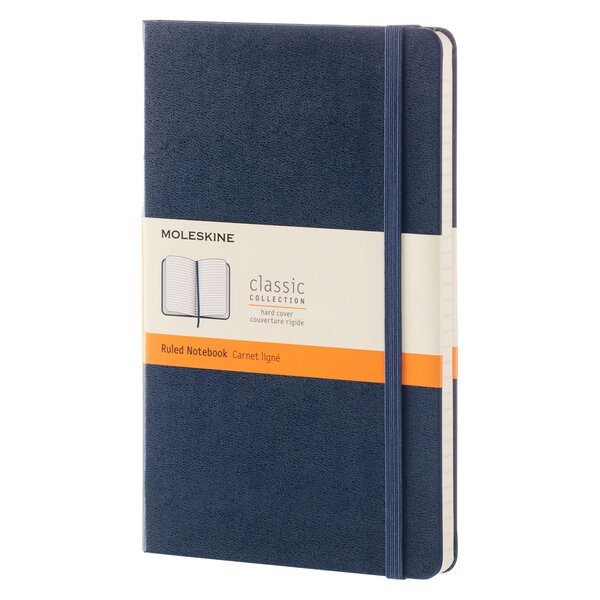 Carnet piqué moleskine rigide bleu nuit 13 x 21 cm - ivoire ligné - 240 pages