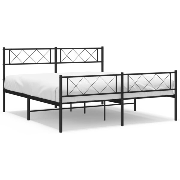 vidaXL Cadre de lit métal avec tête de lit/pied de lit noir 160x200 cm
