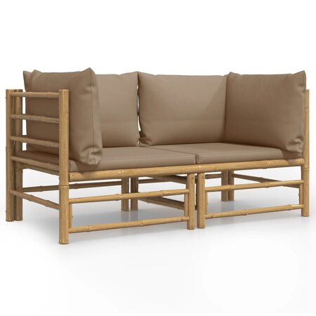 vidaXL Canapés d'angle de jardin avec coussins taupe 2 Pièces bambou