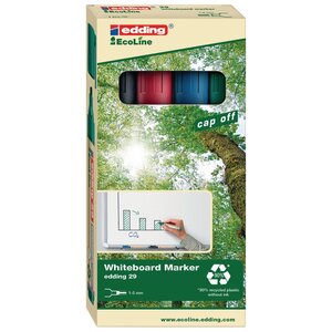 Marqueur pour tableau blanc 29 EcoLine à pointe biseautée, largeur de trait 1 - 5 mm, couleurs assorties : noir, bleu, rouge, vert, lot de 4 (jeu 4 unités)