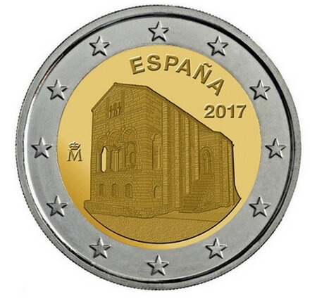 Monnaie 2 euros commémorative espagne 2017 - église du royaume des asturies