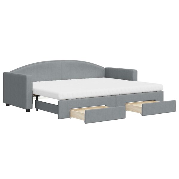 vidaXL Lit de jour avec gigogne et tiroirs gris clair 80x200 cm tissu