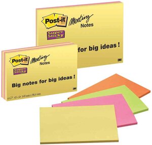 Lot de 4 Blocs Super Sticky Meeting Notes- 149 x 200 mm Orange,Jaune,Rose Vert POST-IT