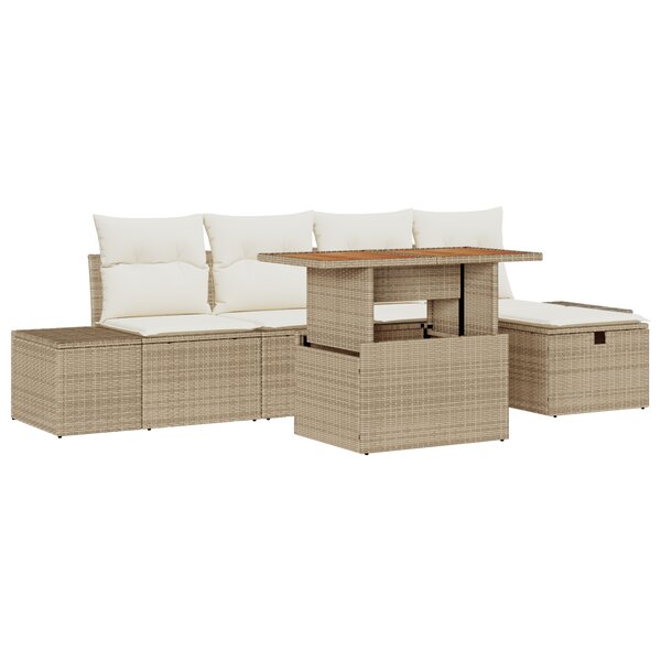 vidaXL Ensemble de canapés de jardin 6 pièces avec coussins Beige Poly Rotin