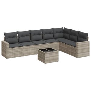 vidaXL Salon de jardin 8 Pièces avec coussins gris clair résine tressée