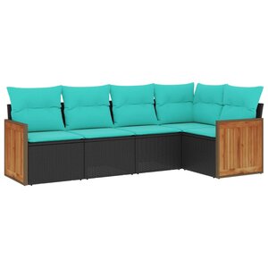 vidaXL Salon de jardin 5 Pièces avec coussins noir résine tressée