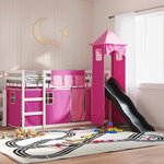 vidaXL Lit superposé avec toboggan et rideaux rose 90x190 cm