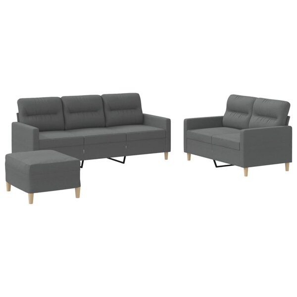 vidaXL Ensemble de canapés 3 Pièces avec coussins Gris foncé Tissu