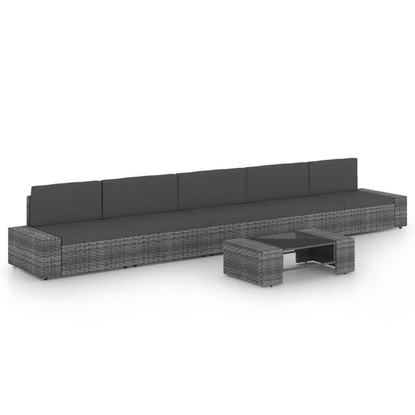 vidaXL Salon de jardin 6 Pièces avec coussins Gris Résine tressée