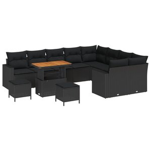 vidaXL Ensemble de canapé de jardin avec coussin 13 Pièces Noir polyrotin