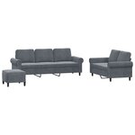 vidaXL Ensemble de canapés 3 Pièces avec coussins Gris foncé Velours