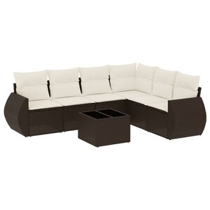 vidaXL Salon de jardin avec coussins 7 Pièces marron résine tressée