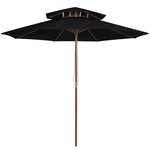 vidaXL Parasol double avec mât en bois Noir 270 cm