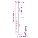 vidaXL Buffet haut Blanc brillant 34 5x34x180 cm Bois d'ingénierie
