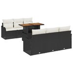 Ensemble de Canapés de Jardin 7 Pièces avec Coussins Noir Rattan Poly Acacia