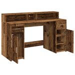 Bureau table poste de travail meuble d'ordinateur informatique étude avec lumières LED vieux bois bois d'ingénierie brun 02_0023435