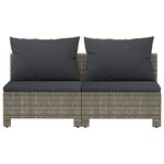 vidaXL Canapé de jardin 2 places avec coussins Gris Résine tressée