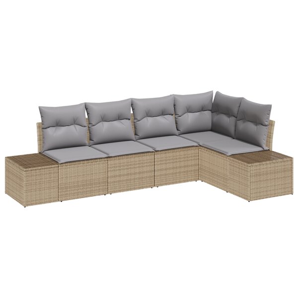 vidaXL Ensemble de Canapés de Jardin 5 Pièces avec Coussins Beige Poly Rattan