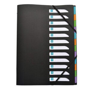 Trieur memphis 12 Compartiments Polypropylène Opaque A4 avec Elastique Noir OXFORD