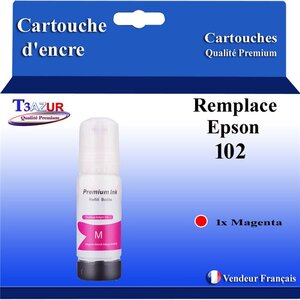T3AZUR - Recharge compatible avec Epson EcoTank ET-3750 ET-3850 ET-4750 ET-4850 ET-4856 102 - Magenta