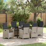 vidaXL Ensemble de salle à manger de jardin 7 pièces avec coussins Gris clair Poly Rattan