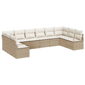 vidaXL Ensemble de canapé de jardin 10 Pièces Beige et blanc polyrotin