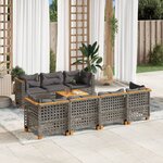 vidaXL Salon de jardin 8 Pièces avec coussins gris résine tressée