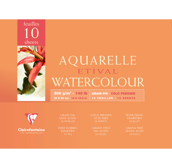 Bloc Etival encollé 4 côtés 300g grain fin 10F 30x40 CLAIREFONTAINE