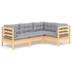 vidaXL Salon de jardin 4 Pièces avec coussins gris Bois de pin