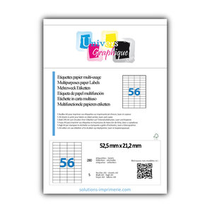 Lot de 5 planches a4 de 56 étiquettes à bords vifs 52 5 x 21 2 mm en papier blanc 70g/m² multifonction