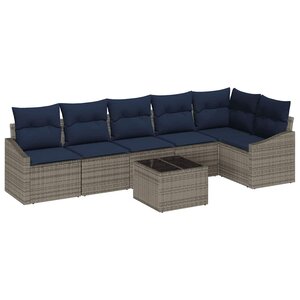 vidaXL Ensemble de canapé de jardin avec coussin 7 Pièces Gris et marine