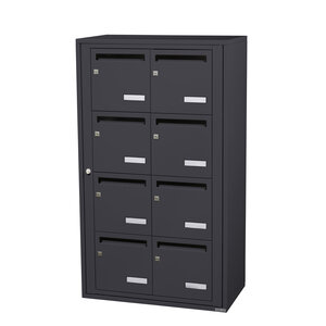 Bloc collectif Leabox 2x4 grade 3 simple face intérieur fixation murale gris anthracite ral 7016 finition brillante