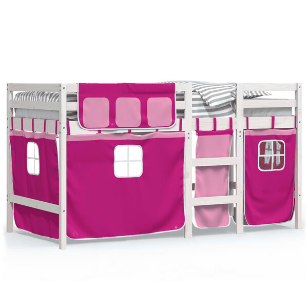 vidaXL Lit mezzanine enfants et rideaux rose 80x200cm bois pin massif