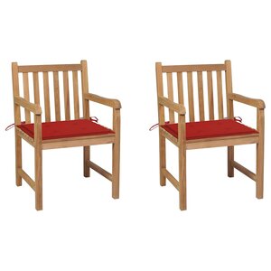 vidaXL Chaises de jardin lot de 2 et coussins rouge Bois teck massif