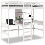 vidaXL Lit mezzanine avec bureau et étagères blanc 90x200cm pin massif