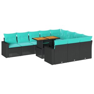 vidaXL Salon de jardin 11 Pièces avec coussins noir résine tressée