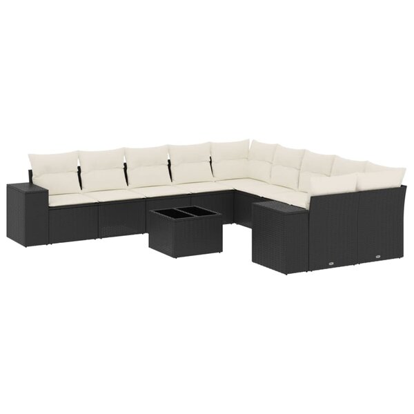 vidaXL Salon de jardin 11 Pièces avec coussins noir résine tressée