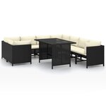 vidaXL Salon de jardin 9 Pièces avec coussins Résine tressée Noir