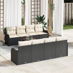 Canapé de jardin 9 pièces avec coussins Noir Poly Rattan Acacia