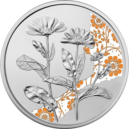 Pièce de monnaie en Argent 10 Euro g 15.57 (1/2 oz) Millésime 2022 Language of Flowers Austria MARIGOLD