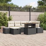 vidaXL Ensemble de Salle à Manger de Jardin 7 pièces avec Coussins Noir en Poly Rotin Acacia