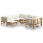 vidaXL Salon de jardin 10 Pièces avec coussins blanc crème bambou