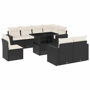 vidaXL Salon de jardin 9 Pièces avec coussins noir résine tressée