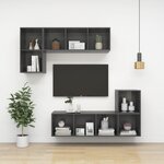 vidaXL Meuble TV mural Gris brillant 37x37x72 cm Bois d’ingénierie