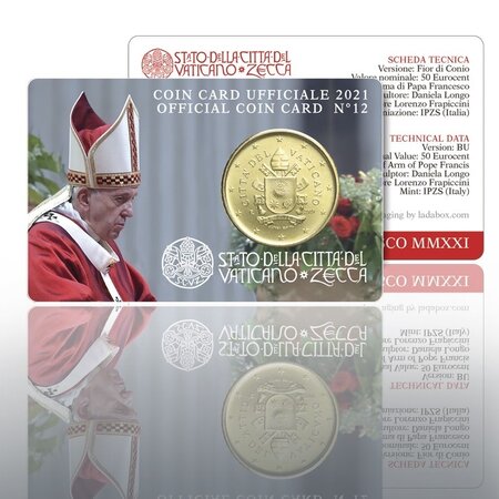 Pièce de monnaie 50 cent Vatican 2021 BU en coincard