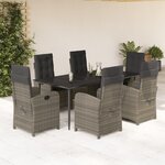 vidaXL Ensemble à manger de jardin et coussins 7 Pièces gris rotin