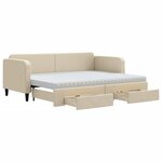 vidaXL Lit de jour avec gigogne et tiroirs crème 80x200 cm tissu